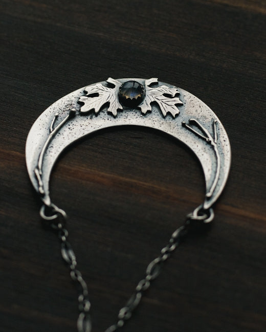 The Golden Season Crescent Moon Necklace - Sterling Silver and Labradorite
