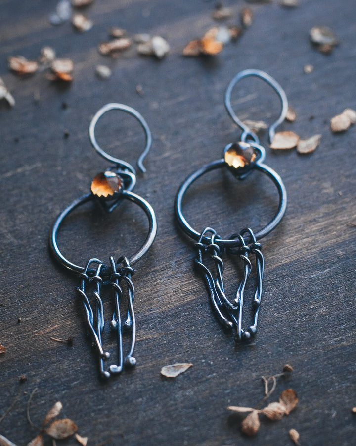 Portals - Sterling Silver and Citrine Fringed Earrings