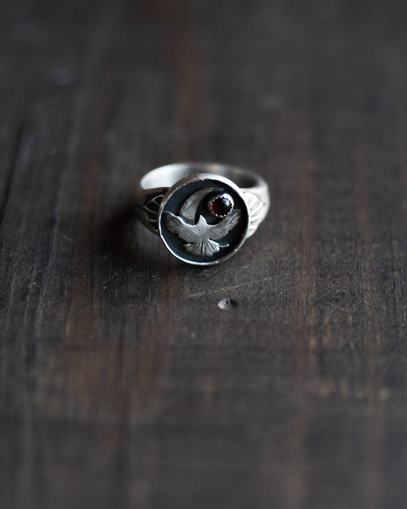 The Taking Flight Signet Ring -  Garnet Size 8.75