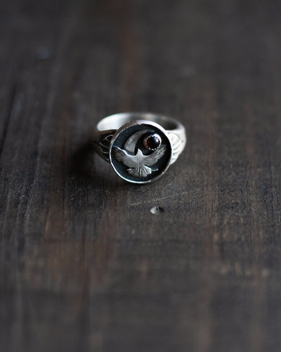 The Taking Flight Signet Ring -  Garnet Size 8.75