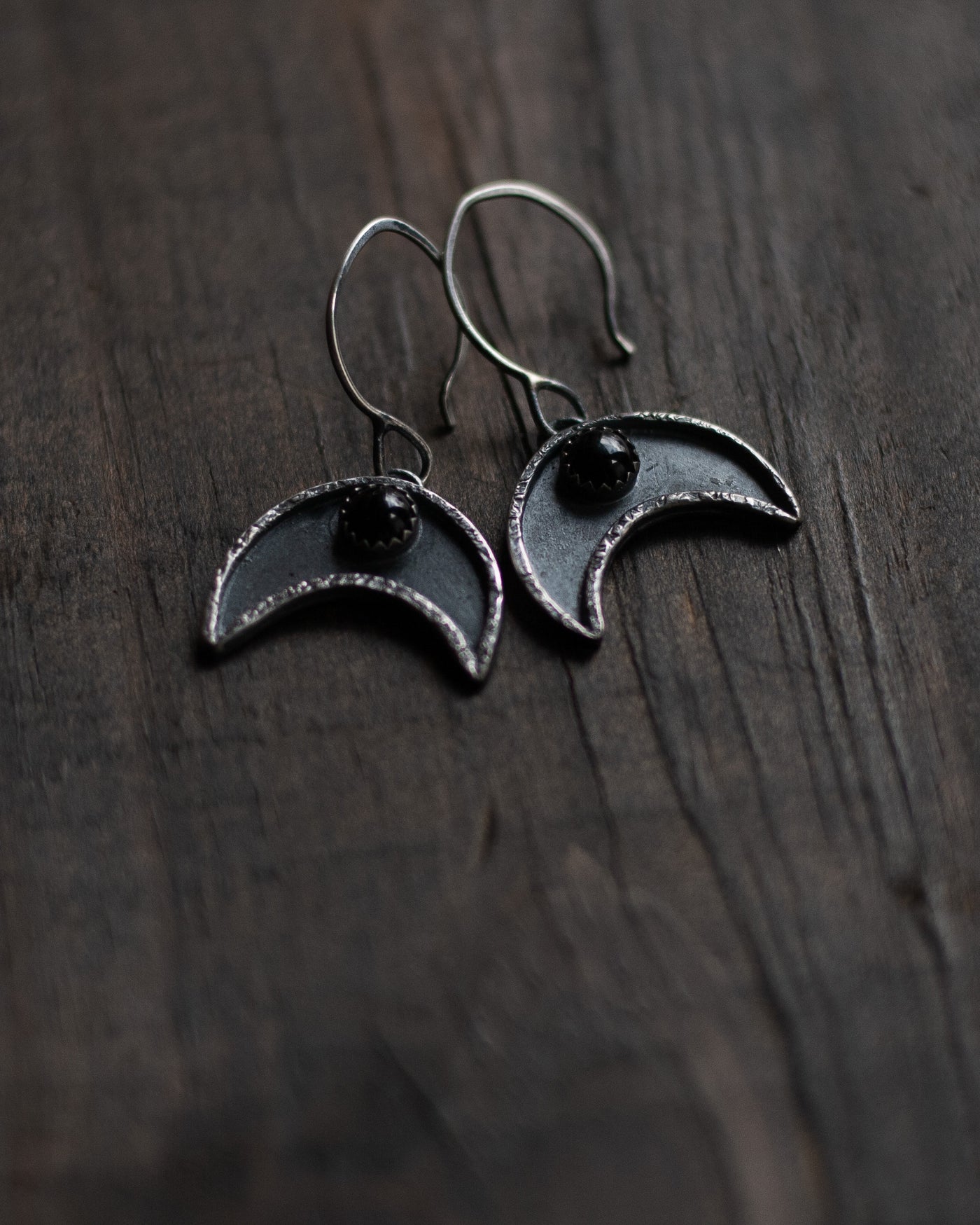 The Depths of Winter Crescent Moon Earrings  - Black Onyx