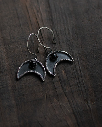 The Depths of Winter Crescent Moon Earrings  - Black Onyx