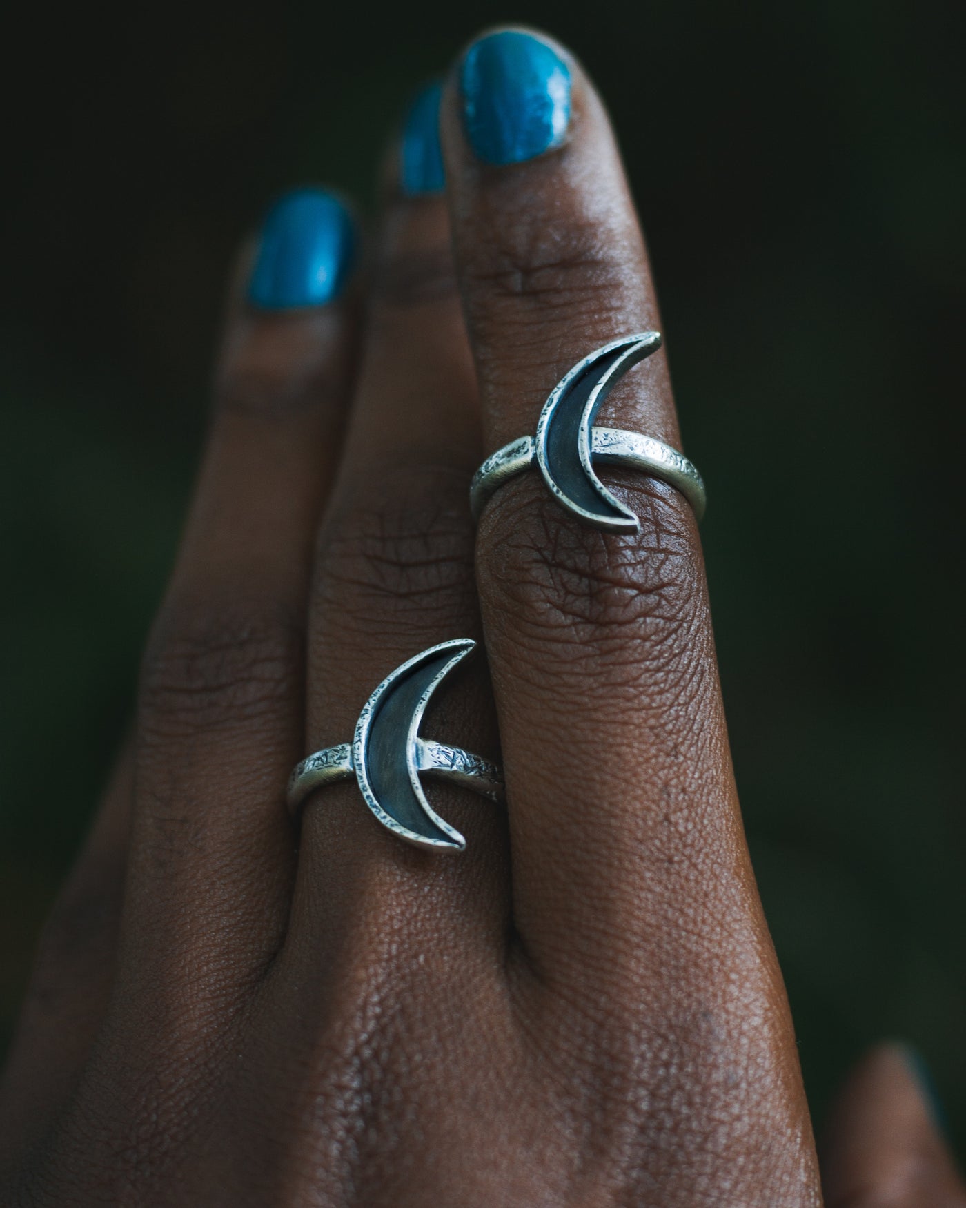 Textured Sterling Silver Crescent Moon Ring - Size 7