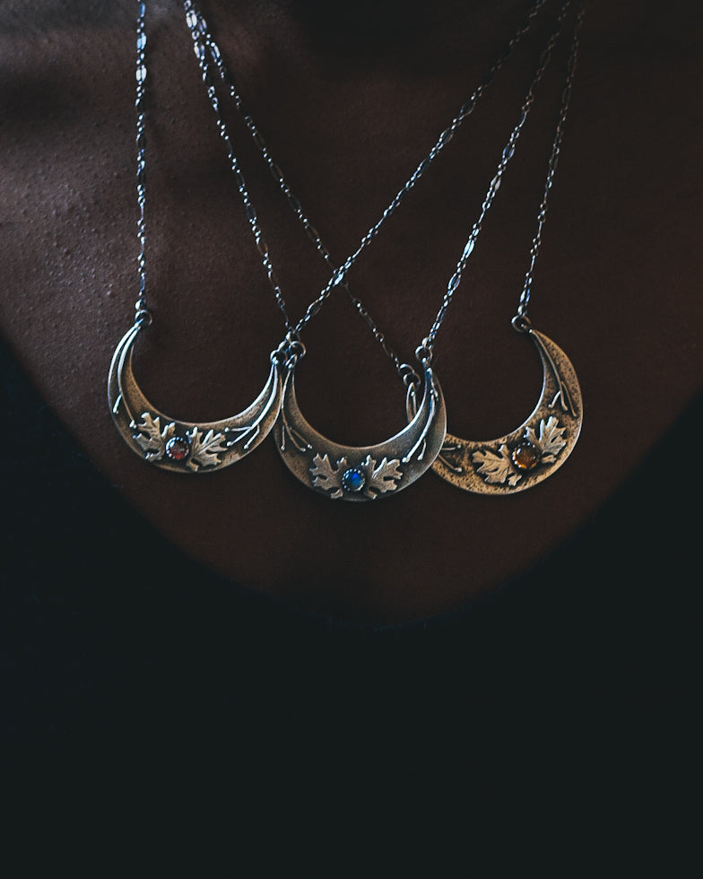 The Golden Season Crescent Moon Necklace - Sterling Silver and Labradorite