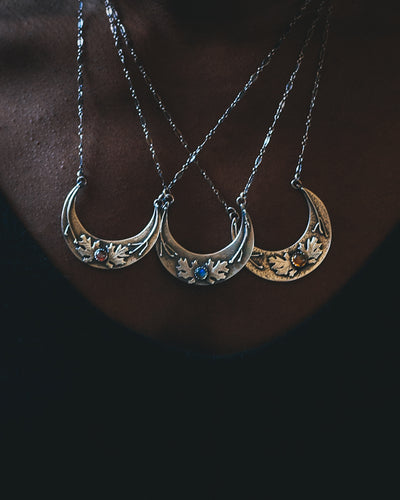 The Golden Season Crescent Moon Necklace - Sterling Silver and Citrine