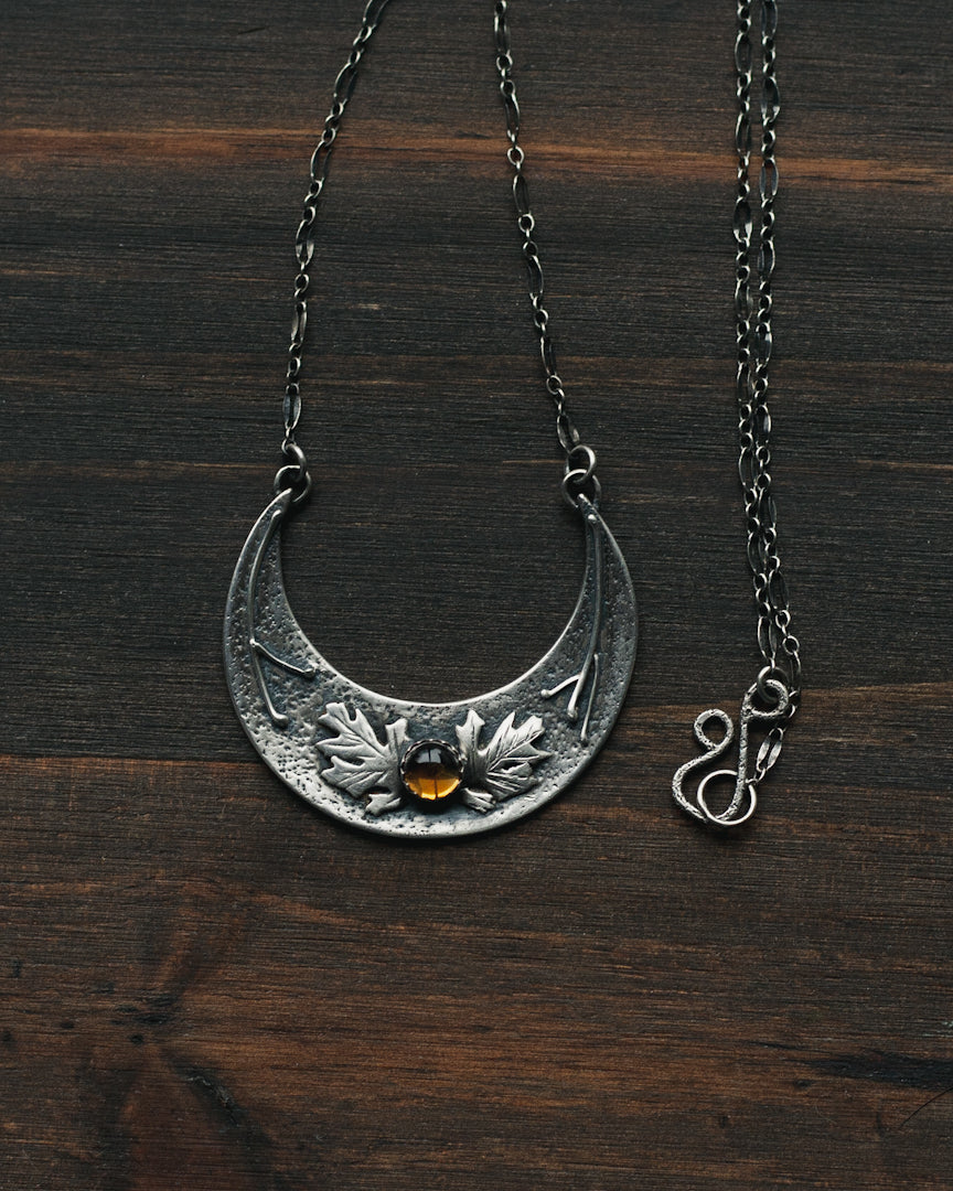 The Golden Season Crescent Moon Necklace - Sterling Silver and Citrine