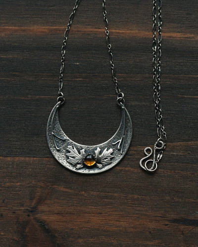 The Golden Season Crescent Moon Necklace - Sterling Silver and Citrine