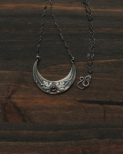 The Golden Season Crescent Moon Necklace - Sterling Silver and Garnet
