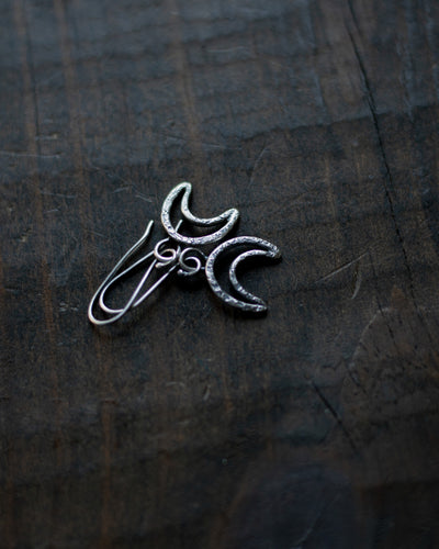 Sterling Silver Textured Crescent Moon Earrings - Small - I