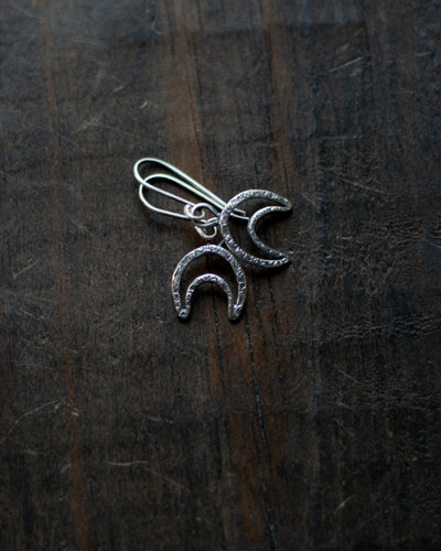 Sterling Silver Textured Crescent Moon Earrings - Small - I