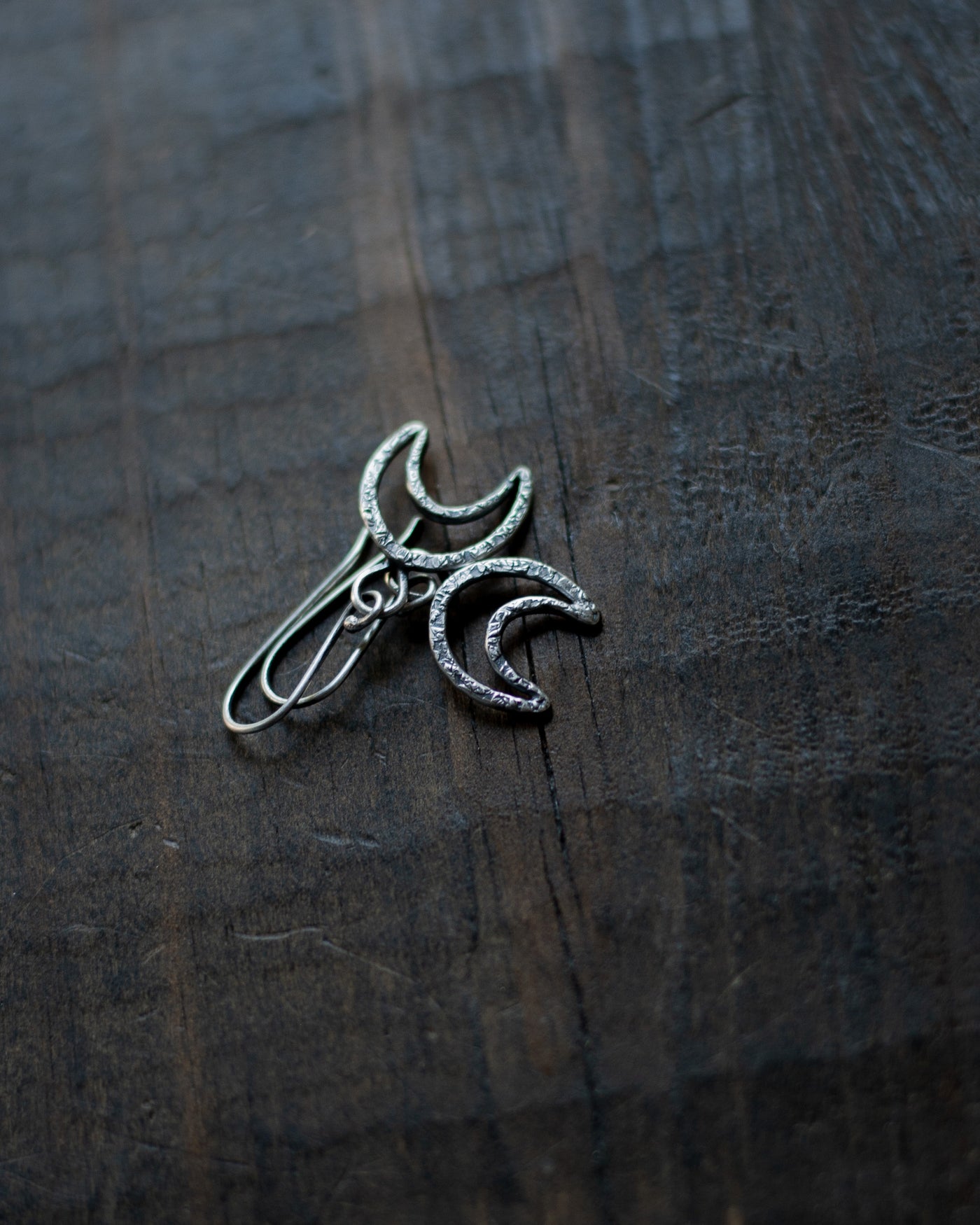 Sterling Silver Textured Crescent Moon Earrings - Small - I