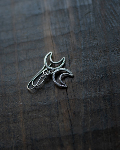 Sterling Silver Textured Crescent Moon Earrings - Small - I