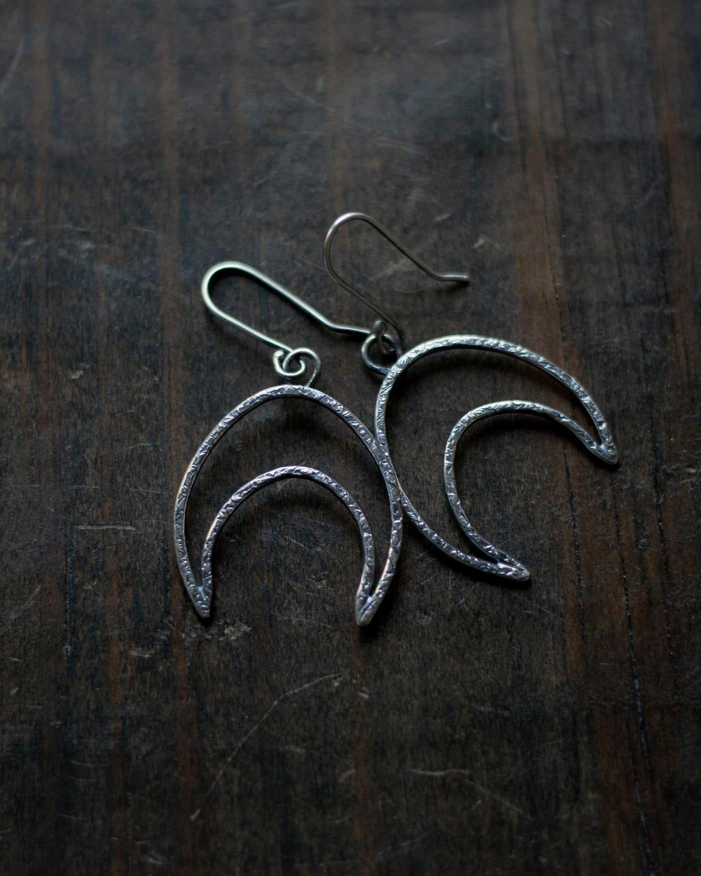Sterling Silver Textured Crescent Moon Earrings - Medium I