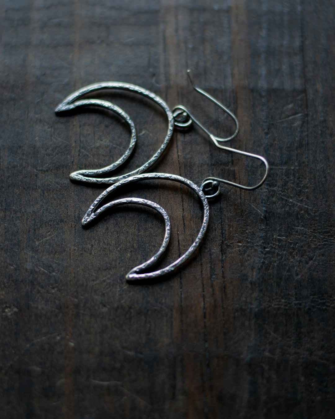 Sterling Silver Textured Crescent Moon Earrings - Medium I