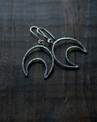 Sterling Silver Textured Crescent Moon Earrings - Medium II