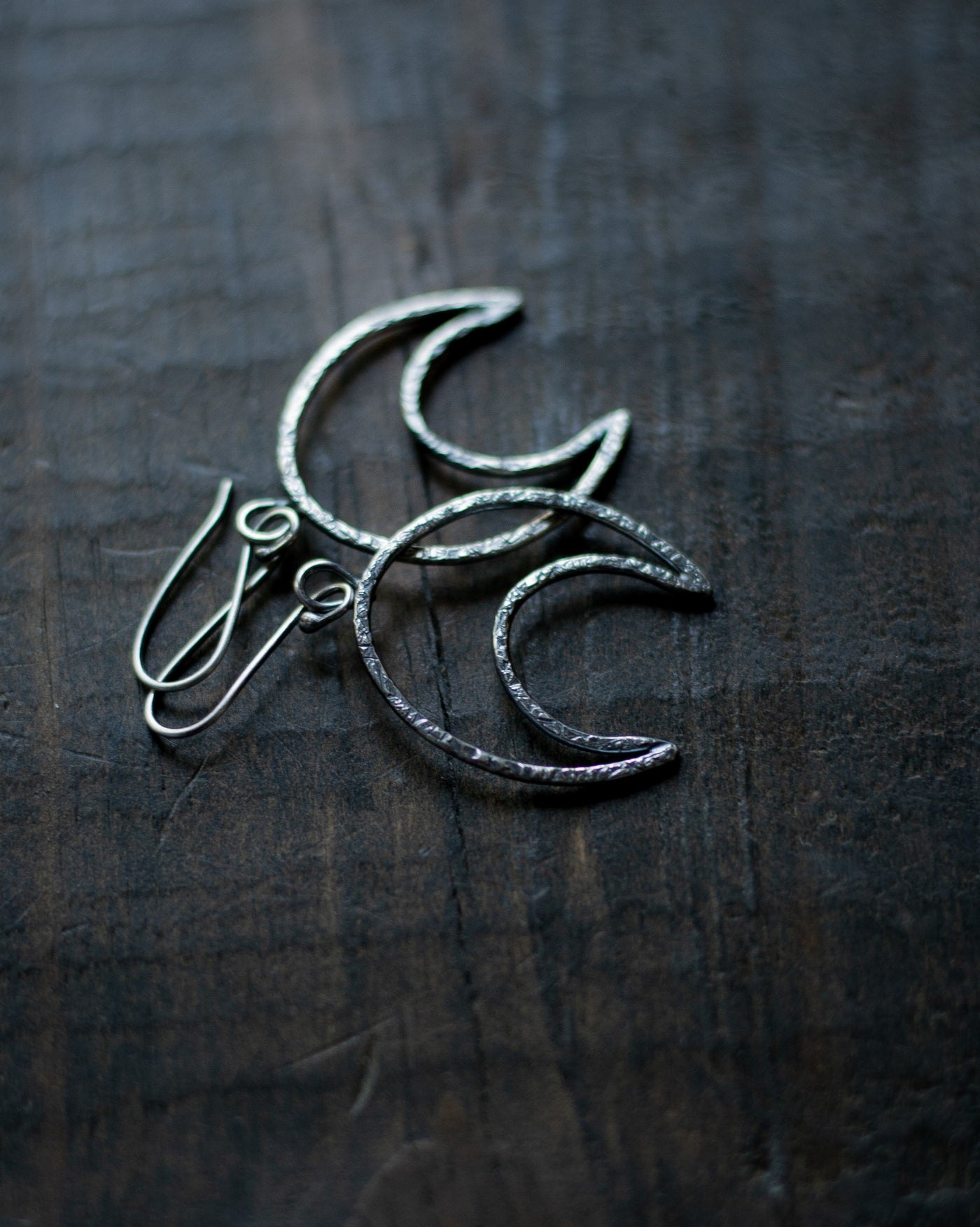 Sterling Silver Textured Crescent Moon Earrings - Medium II