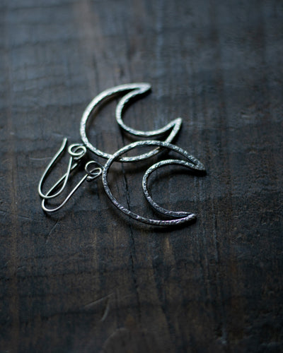 Sterling Silver Textured Crescent Moon Earrings - Medium II
