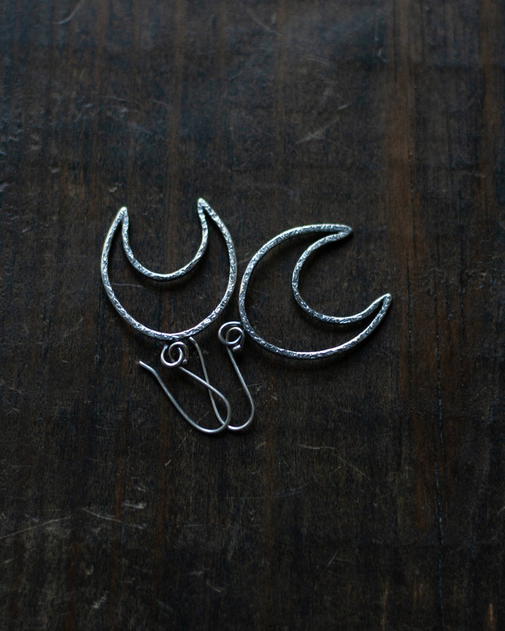 Sterling Silver Textured Crescent Moon Earrings - Medium II