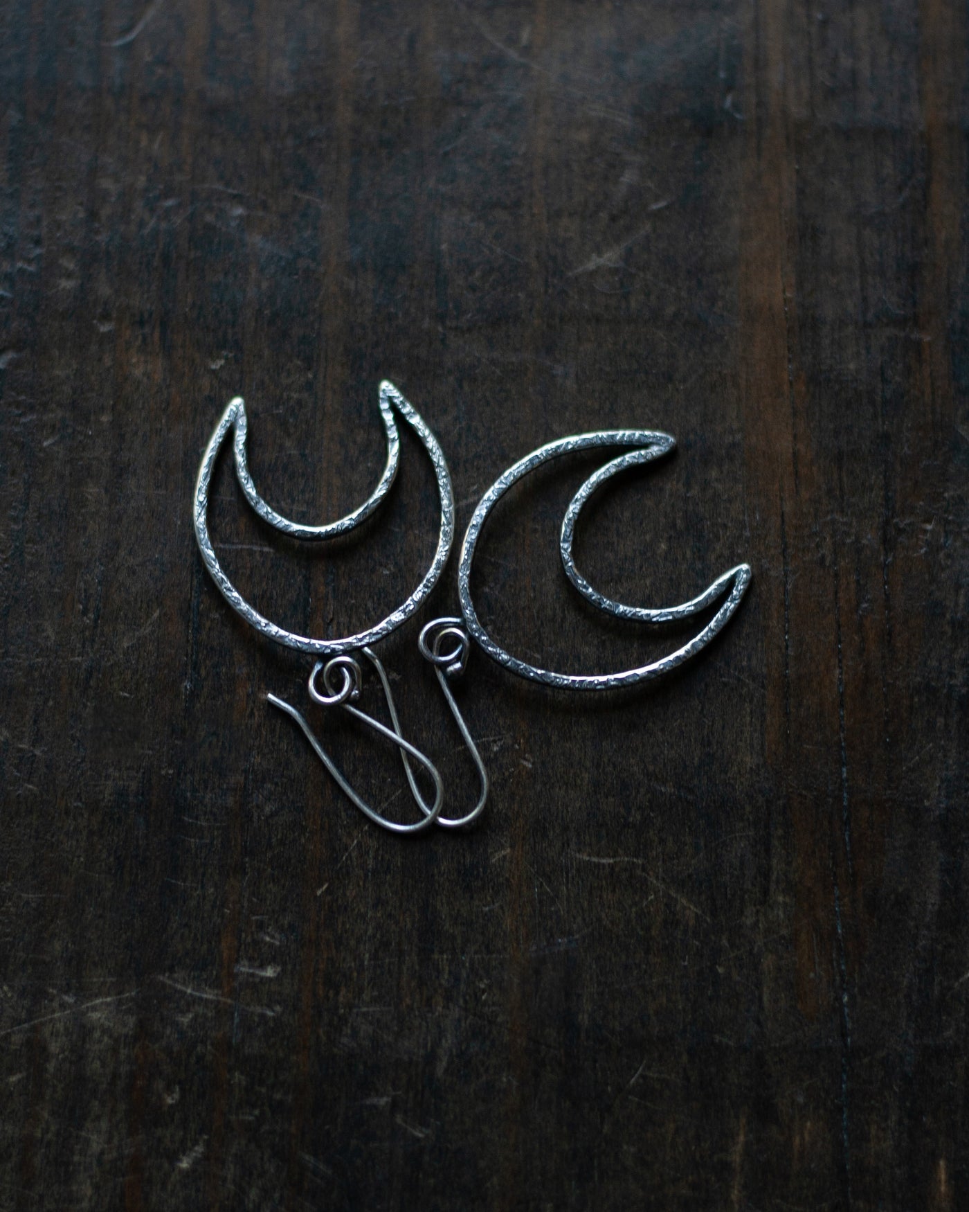 Sterling Silver Textured Crescent Moon Earrings - Medium II