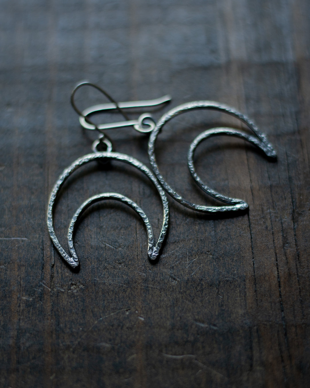 Sterling Silver Textured Crescent Moon Earrings - Medium III