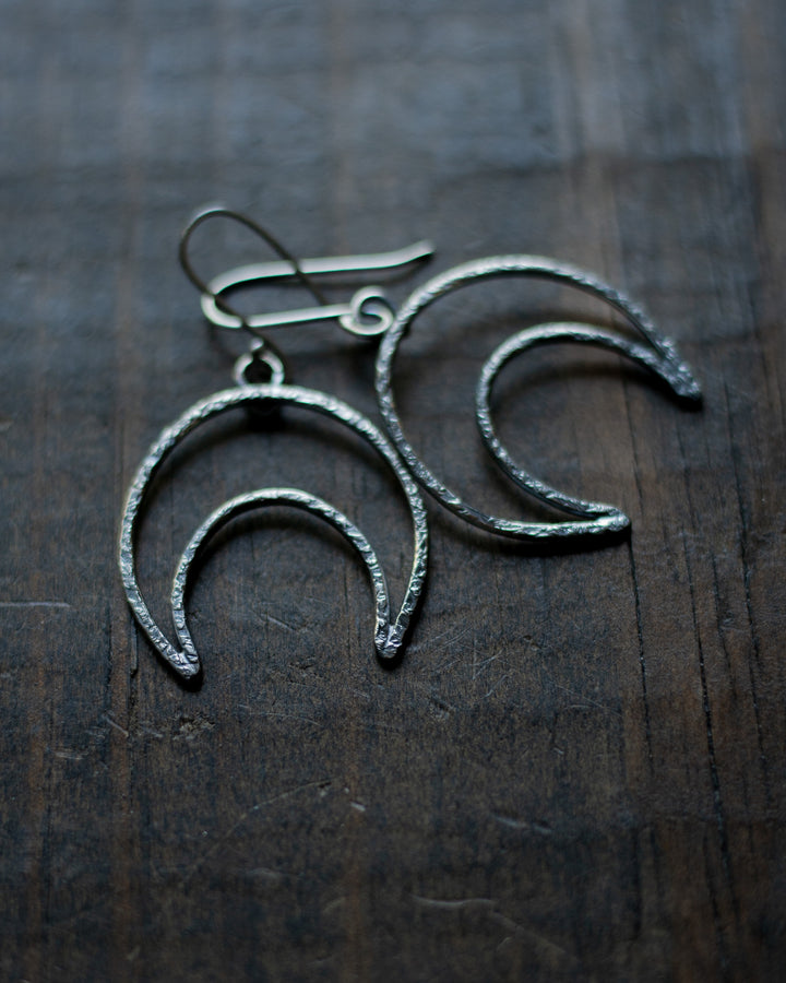 Sterling Silver Textured Crescent Moon Earrings - Medium III