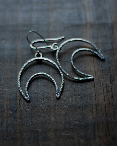 Sterling Silver Textured Crescent Moon Earrings - Medium III