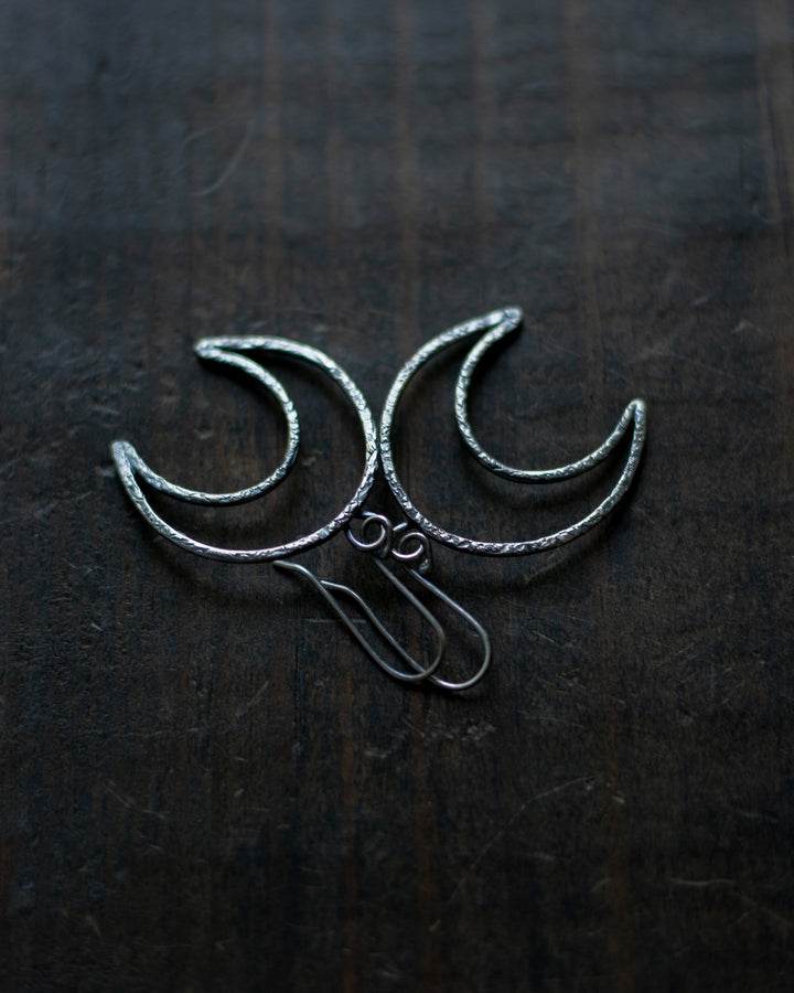 Sterling Silver Textured Crescent Moon Earrings - Medium III