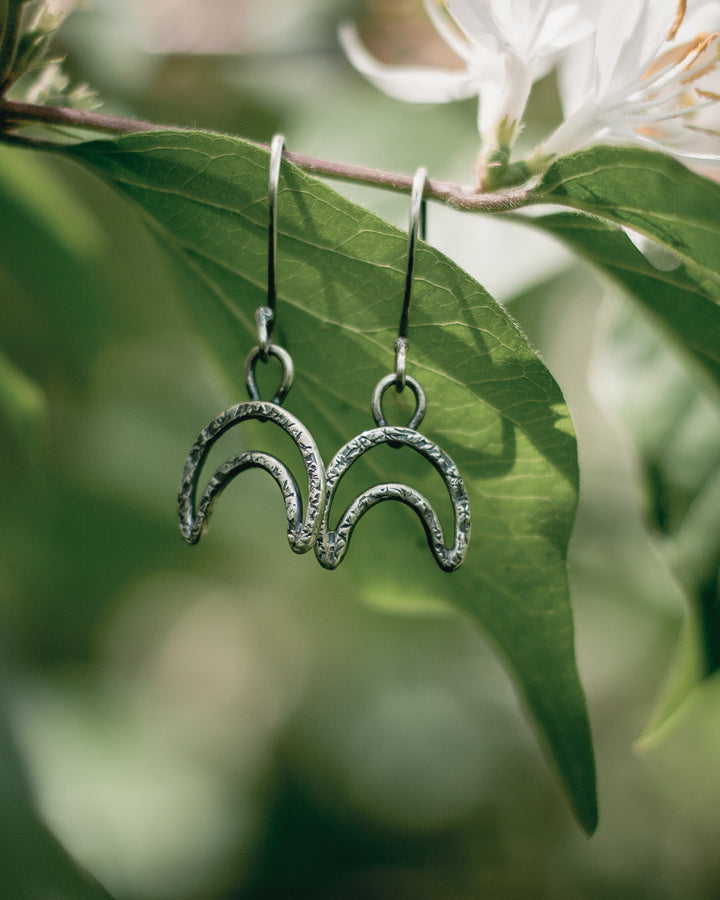 Sterling Silver Textured Crescent Moon Earrings - Small - I