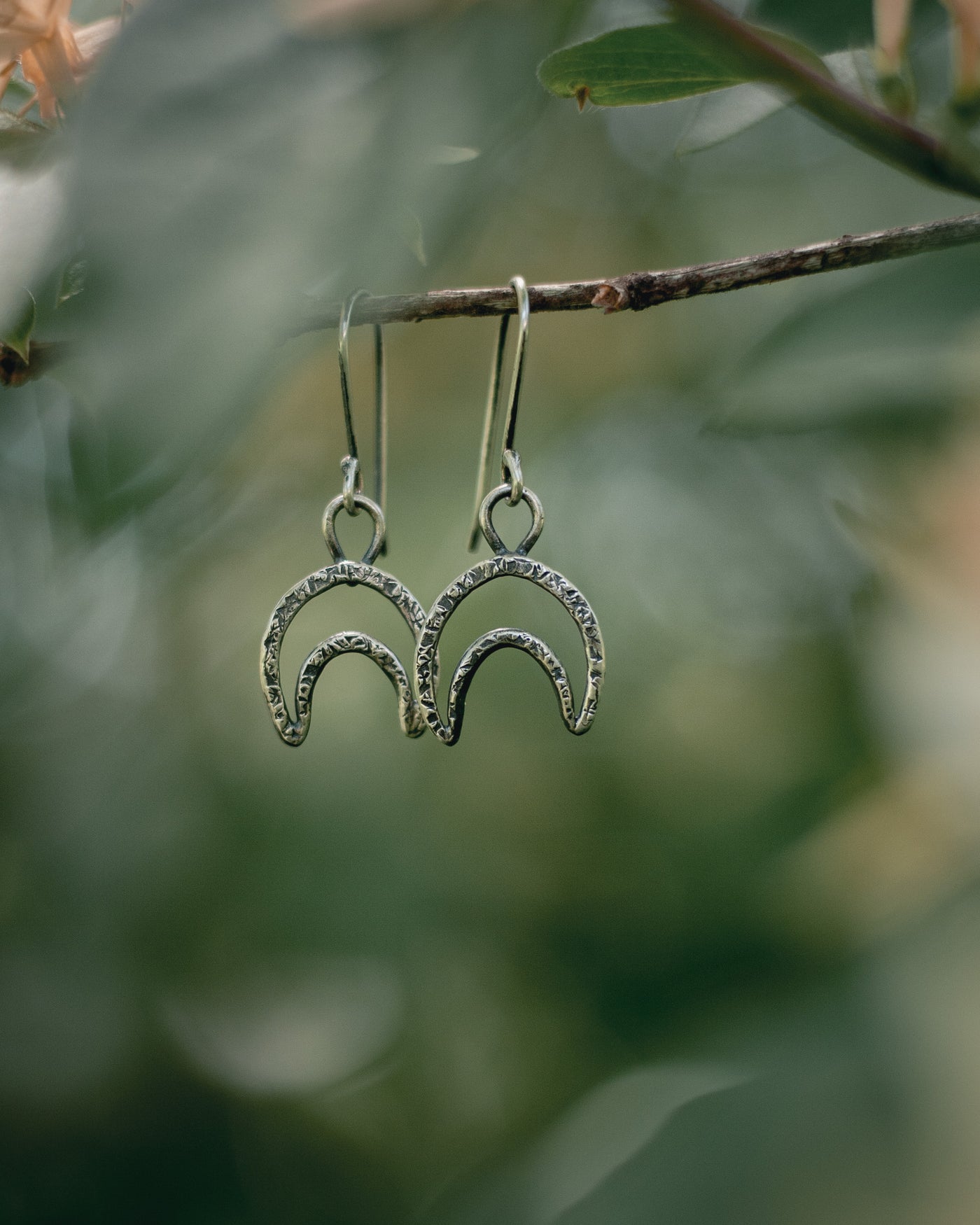 Sterling Silver Textured Crescent Moon Earrings - Small - I