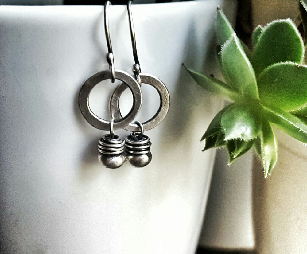 Sterling Silver Minimalist Single Bead Circle Earrings Boho - Andewyn Designs 2
