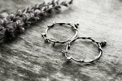 Handmade Sterling Silver Wire Wrapped Beaded Small Boho Single Bead Hoops - Andewyn Designs 4