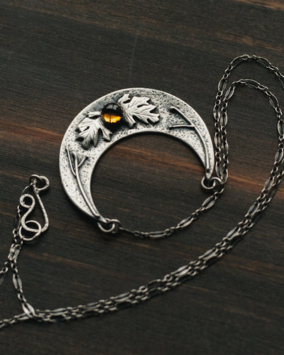 The Golden Season Crescent Moon Necklace - Sterling Silver and Citrine
