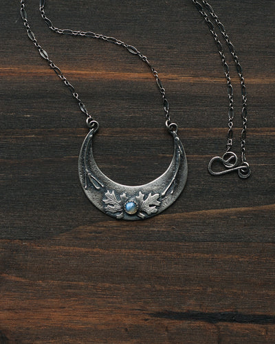 The Golden Season Crescent Moon Necklace - Sterling Silver and Labradorite