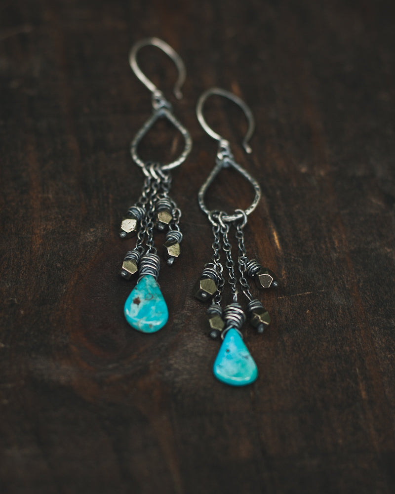 Sterling Silver Turquoise and Pyrite Shoulder Dusters