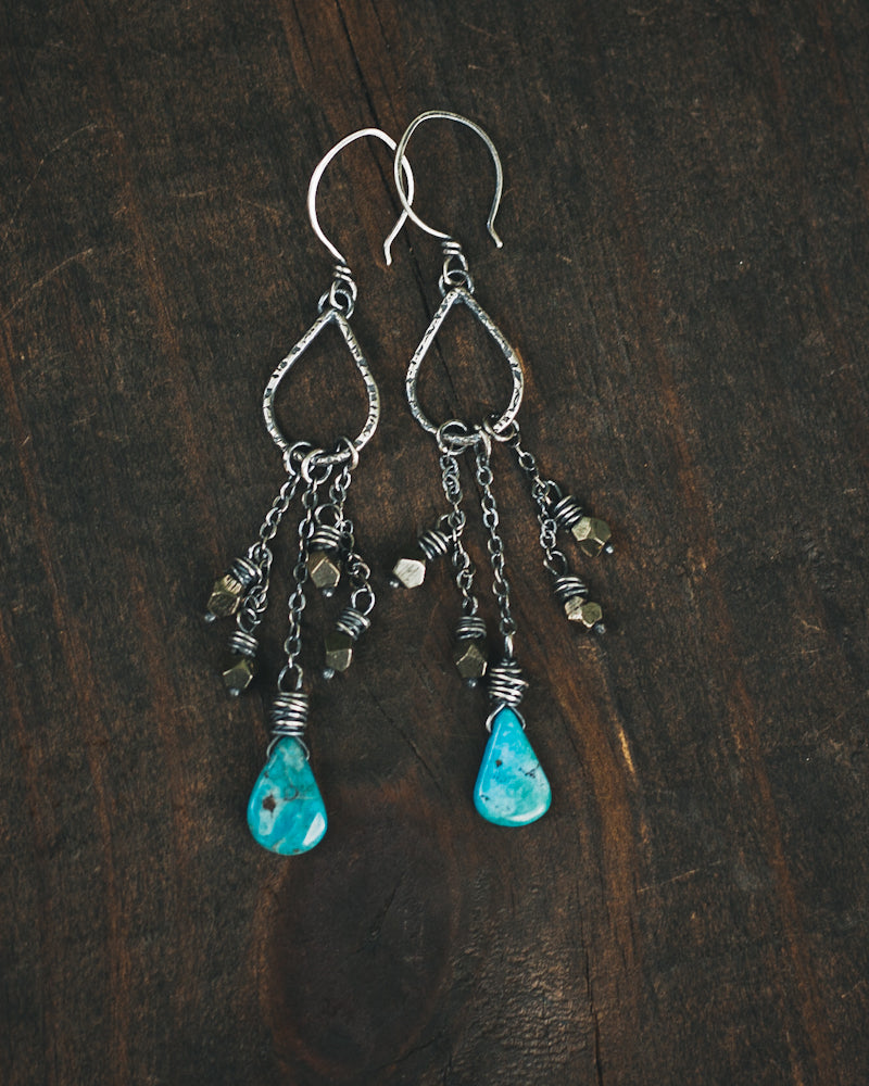 Sterling Silver Turquoise and Pyrite Shoulder Dusters