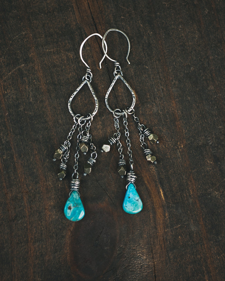 Sterling Silver Turquoise and Pyrite Shoulder Dusters