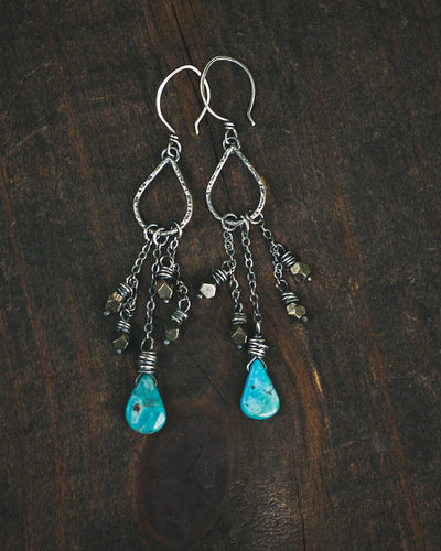 Sterling Silver Turquoise and Pyrite Shoulder Dusters