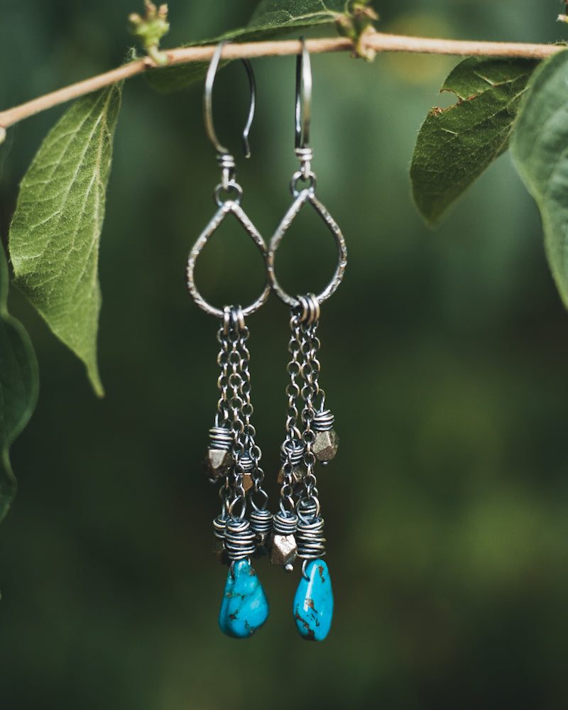 Sterling Silver Turquoise and Pyrite Shoulder Dusters