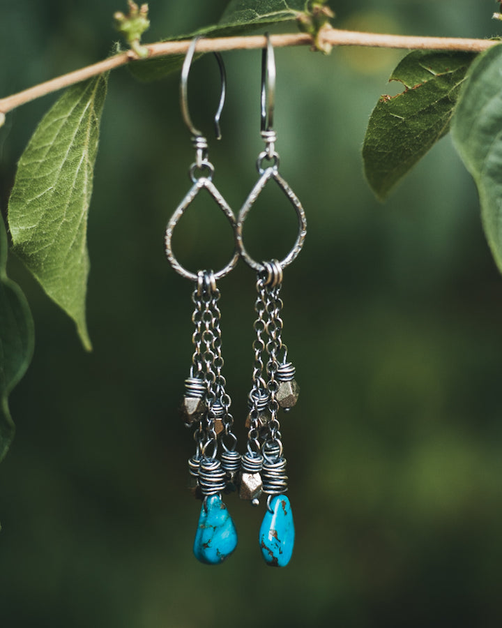 Sterling Silver Turquoise and Pyrite Shoulder Dusters