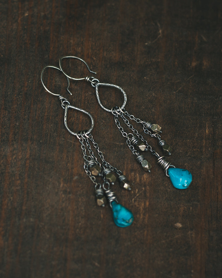 Sterling Silver Turquoise and Pyrite Shoulder Dusters