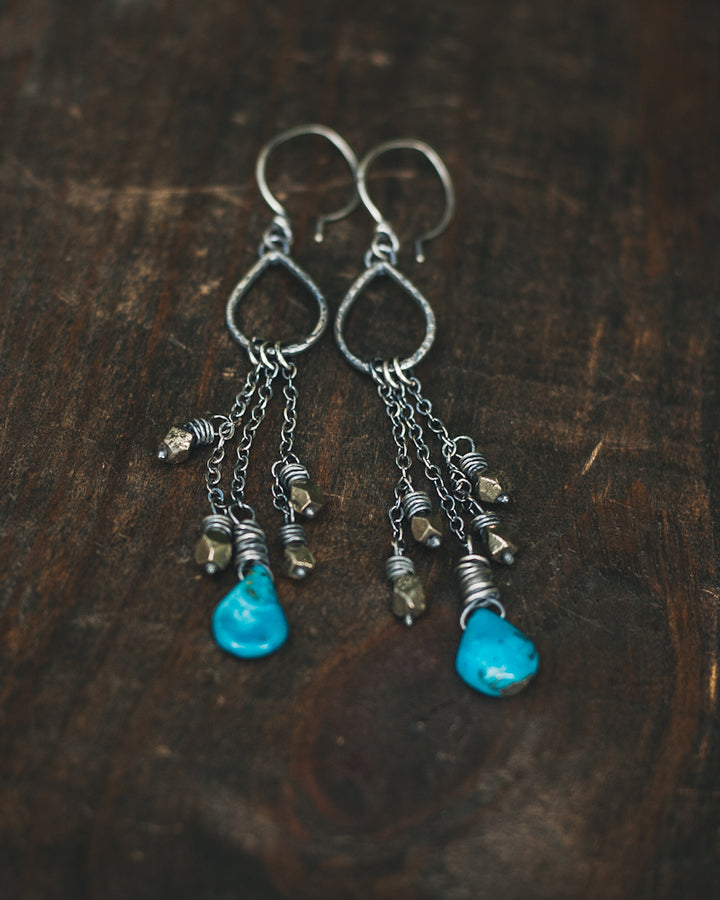 Sterling Silver Turquoise and Pyrite Shoulder Dusters