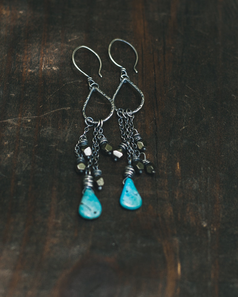 Sterling Silver Turquoise and Pyrite Shoulder Dusters II