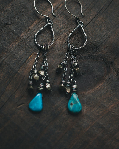 Sterling Silver Turquoise and Pyrite Shoulder Dusters II
