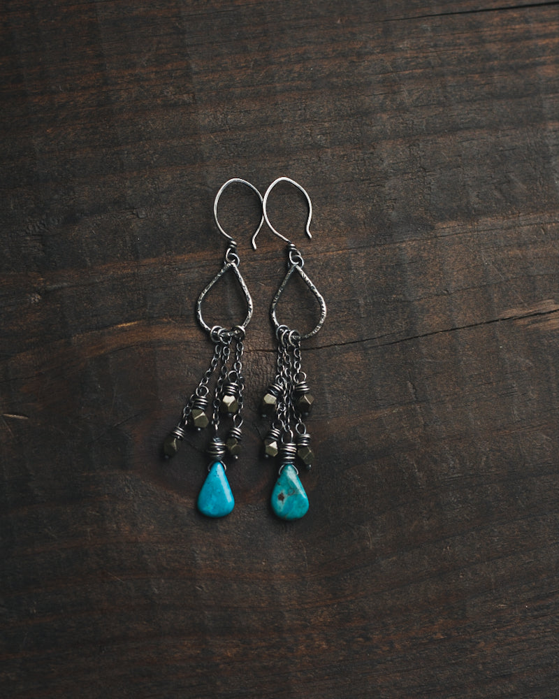 Sterling Silver Turquoise and Pyrite Shoulder Dusters II