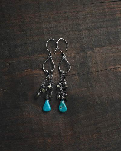 Sterling Silver Turquoise and Pyrite Shoulder Dusters II