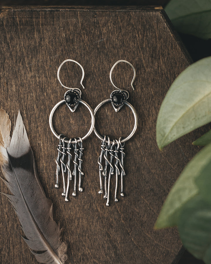 Portals - Sterling Silver and Black Onyx Fringed Earrings