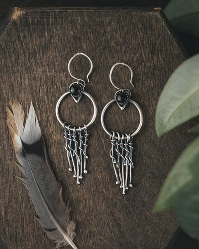 Portals - Sterling Silver and Black Onyx Fringed Earrings
