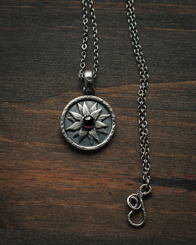 The Flower Keeper -  Sunflower in Sterling Silver and Garnet
