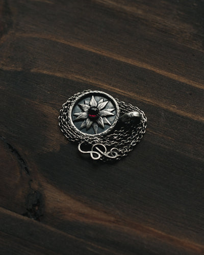 The Flower Keeper -  Sunflower in Sterling Silver and Garnet